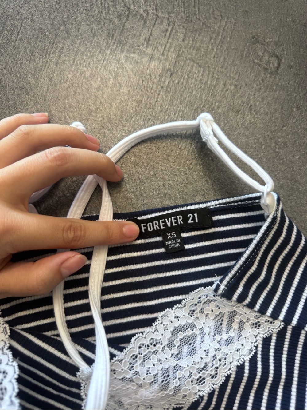 Forever 21 Striped Lace Trim Cami - Navy & White - Picture 4 of 4
